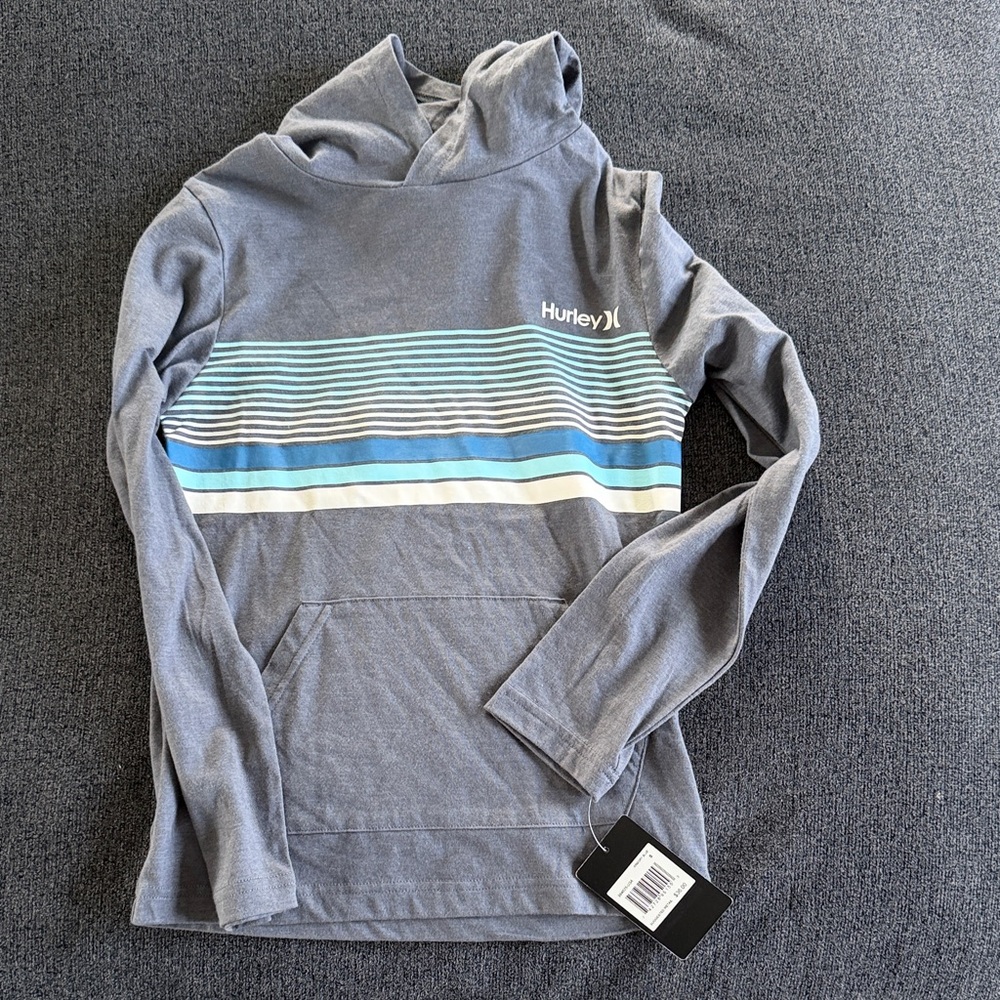 Hurley Gray Hoodie with Blue and White Stripes